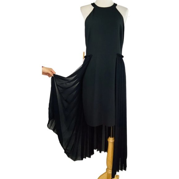 Rachel Roy High Neck Crepe Dress With Chiffon Overlay Black NWT Sz 8 Hi Low - Picture 8 of 11